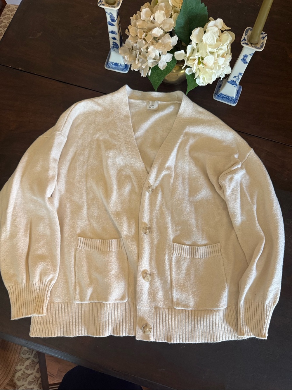 a new day Cream V-Neck Button Front Cardigan